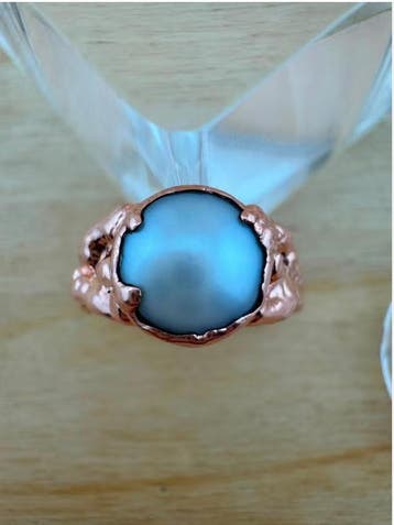 Electroformed Koperen zoetwater Parel Ring maat 17.75 mm, Verzenden, Mineraal