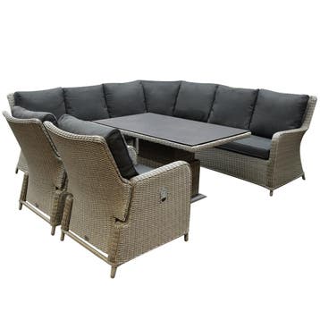 Bilbao dining hoek loungeset 6 delig grijs verstelbare tafel, Ophalen of Verzenden, Nieuw, Wicker