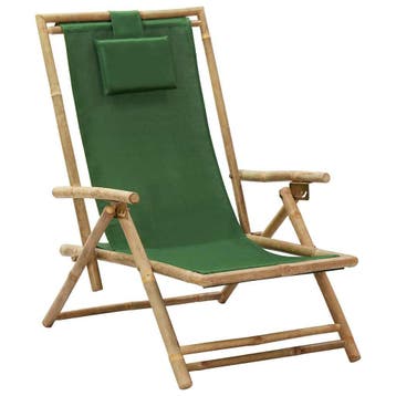 vidaXL Opklapbare ligstoel van groen bamboe en stof, Tuin en Terras, Tuinstoelen, Verzenden, Nieuw, Hout