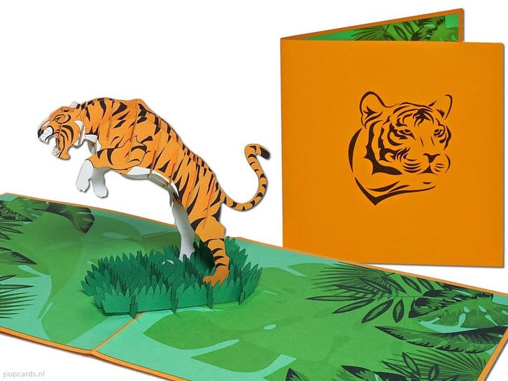 Springende tijger in oerwoud | Jungle Dierentuin pop-up w..., Diversen, Wenskaarten, Verzenden