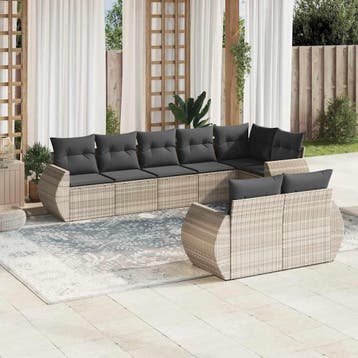 vidaXL 8-delige Loungeset met kussens poly rattan lichtgrijs, Verzenden, Nieuw, Loungeset