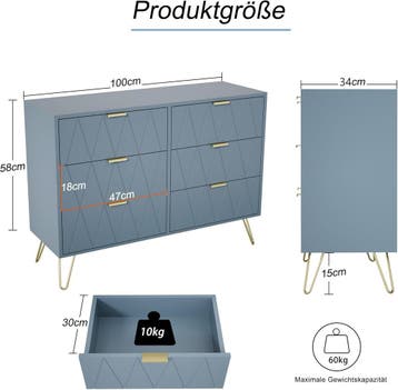 Commode - Dressoir - Ladekast - 100x34x73 cm - Grijsblauw -, Verzenden, Zo goed als nieuw
