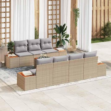 vidaXL Tuin Sofa Set 8 st Beige Poly riet, Verzenden, Nieuw, Rotan, 8 zitplaatsen
