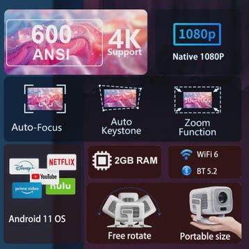 HUAWEISHI X3 Plus 4K Projector: Draagbaar, Android 11, 600 A, Verzenden, Nieuw