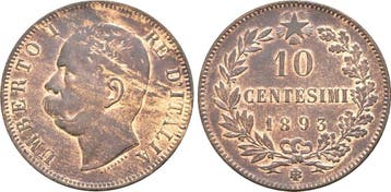 10 Centesimi Birmingham 1893 Italien: Umberto I, 1878-1900:, Verzenden