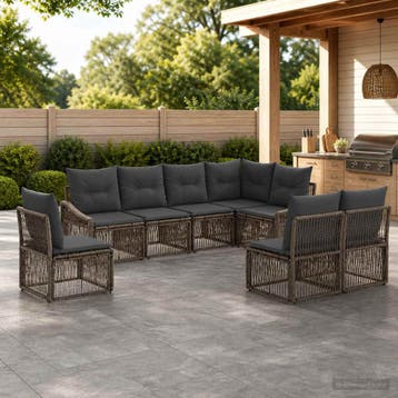 vidaXL Tuinbankenset 8 st Grijs poly rattan, Verzenden, Nieuw, 8 zitplaatsen