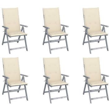 vidaXL Tuinstoelen 6 st verstelbaar met kussens massief, Tuin en Terras, Verzenden, Nieuw, Hout