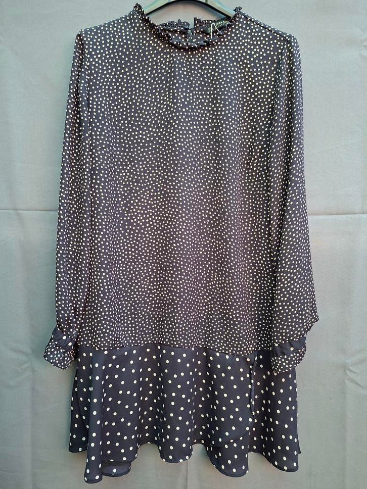 Zara Basic Collection jurkje donkerblauw beige stippen, Kleding | Dames, Jurken, Boven de knie, Blauw, Maat 36 (S), Zo goed als nieuw