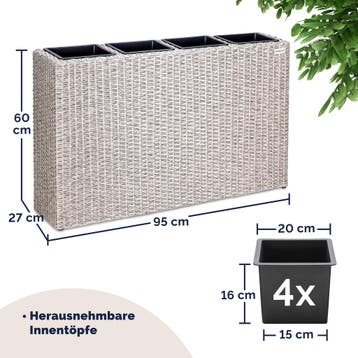 Polyrattan Bloembak Creme 95x27x60cm (Voor in Huis), Huis en Inrichting, Verzenden, Nieuw
