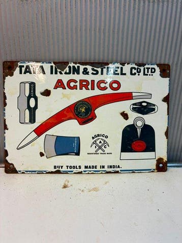 Agrico – Tata Iron & Steel – Gereedschap Emaille Reclamebord