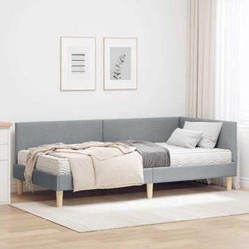 vidaXL Hoekbedframe met Matras 2 st Lichtgrijs 80 x 200 cm, Verzenden, Nieuw, Eenpersoons, Stof