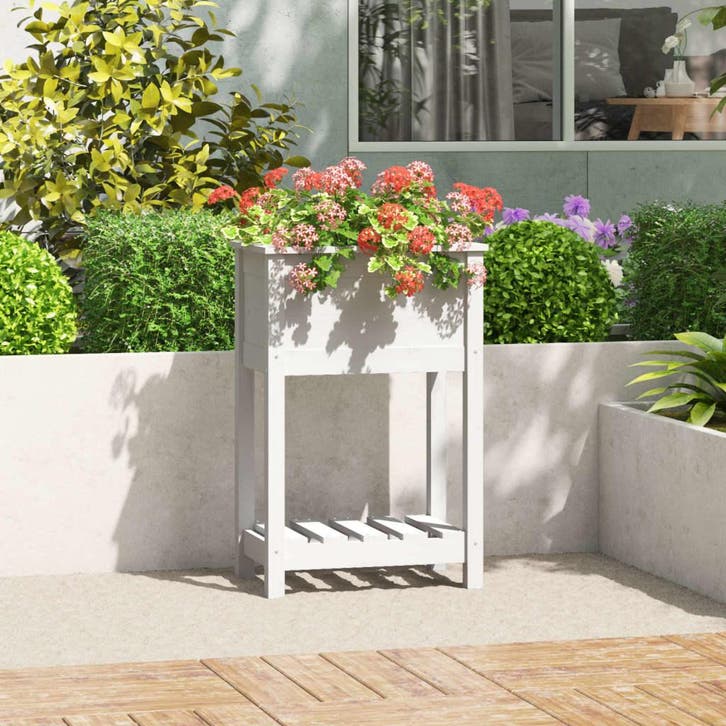 vidaXL Plantenbak met schap 54x34,5x81 cm massief grenenhout, Tuin en Terras, Bloembakken en Plantenbakken, Minder dan 60 cm, Nieuw