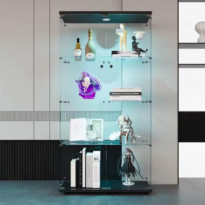 Glazen Vitrinekast met LED – 4-Laags Display Opbergkast, Huis en Inrichting, Kasten | Vitrinekasten, Nieuw, Verzenden