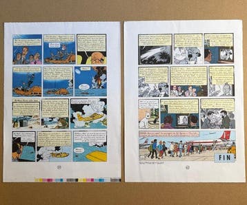 Hergé - 2 Original colour page - Tintin - Vol 714 pour, Nieuw