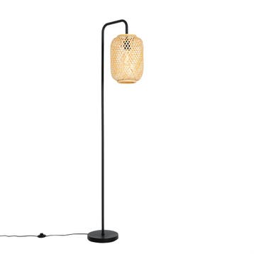 Oosterse vloerlamp zwart met bamboe - Yvonne, Huis en Inrichting, Lampen | Vloerlampen, Verzenden, Nieuw, Oosters