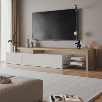 Moderne TV Meubel met LED Verlichting, 3 Lades en Glazen Par, Huis en Inrichting, Verzenden, Nieuw