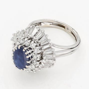 Ring - 14 karaat Witgoud Diamant (Natuurlijk) - Saffier, Nieuw