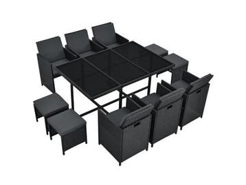 Veiling - Polyrotan eetset - Baracoa XL - 11-delig - Zwart, Nieuw