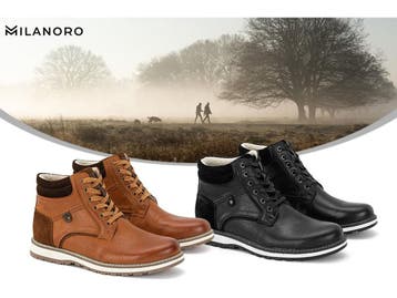 Milanoro - Lederen herensneakers - Hoge steun - Zwart - Maat, Verzenden, Nieuw