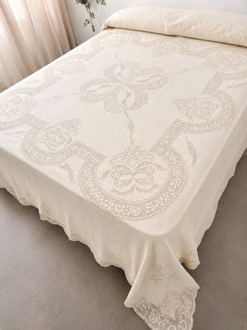 Bedsprei - 280 cm - 260 cm - Handgemaakt Siciliaans getekend