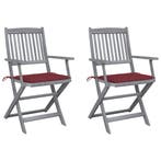 vidaXL Tuinstoelen 2 st inklapbaar met kussens massief, Verzenden, Nieuw, Hout