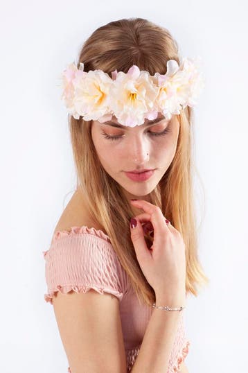 KIMU® Bloemenkrans Haar Hibiscus Lichtroze Wit Wit Roze Hawa, Ophalen of Verzenden, Nieuw, Carnaval, Accessoires