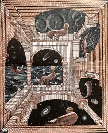 M.C. Escher - “OTHER WORLD, 1947”. Gedateerd en gesigneerd