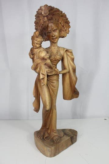 Frau mit Kind - sculptuur - Indonesië (Zonder minimumprijs)