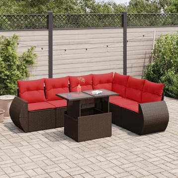 vidaXL 7-delige Loungeset met kussens poly rattan acacia, Verzenden, Nieuw, Loungeset