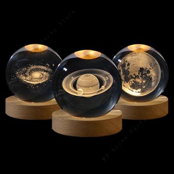 Kristallen 3D Bol Nachtlamp LED met Houten Basis, Verzenden, Nieuw