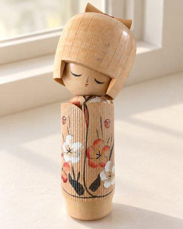 Kokeshi Wachten op de Lente Plum Blossom Girl - Hout -