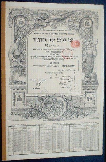 Roemenië. - Romania 4 1/2% Government Bond Loan 500 Lei Aur, Antiek en Kunst