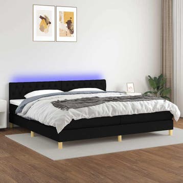 vidaXL Boxspring met matras en LED stof zwart 200x200 cm, Verzenden, Zwart, Overige maten, 200 cm