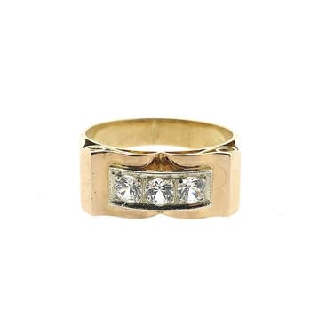 Bicolor gouden ring met zirconia., Gebruikt, Ophalen of Verzenden, 17 tot 18, Met edelsteen