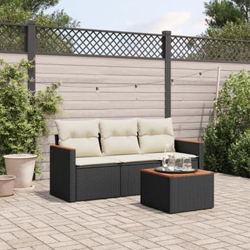 vidaXL 4-delige Loungeset met kussens poly rattan zwart, Verzenden, Nieuw, Loungeset