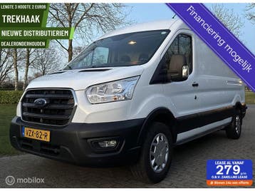 Zakelijke lease - Ford Transit 350 2.0 TdCi L3H2 130 PK, Stof, Gebruikt, Traction-control, Wit