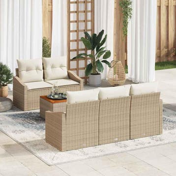 vidaXL Tuinbankenset 6 st Beige en Crème poly rattan, Verzenden, Nieuw, Rotan, 6 zitplaatsen