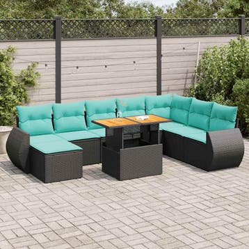 vidaXL 9-delige Loungeset met kussens poly rattan zwart, Verzenden, Nieuw, Loungeset
