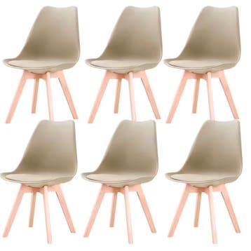6x Scandinavische Stoelen Set - Beige / Zwart / Wit / Grijs, Overige kleuren, Verzenden, Nieuw, Vijf, Zes of meer stoelen