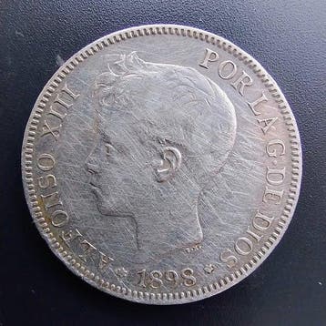 Spanje. Alfonso XIII. 5 Pesetas 1898*98 SGV (Zonder, Postzegels en Munten