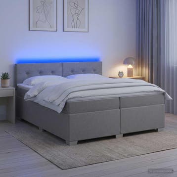 vidaXL Boxspring Bed met Matras en LED Lichtgrijs 200 x 200, Verzenden, Nieuw, Tweepersoons