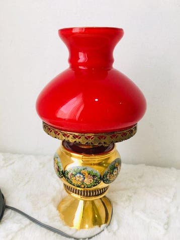 Tafellamp - opalijn / messing - stijl Napoléon III, Antiek en Kunst