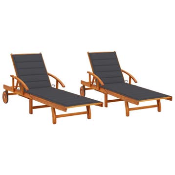 vidaXL Ligstoelen 2 st met kussens massief acaciahout, Tuin en Terras, Verzenden, Nieuw