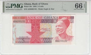1982 Ghana 5 Cedis Pick 19c Pmg Gem Unc 66 Epq, Verzenden