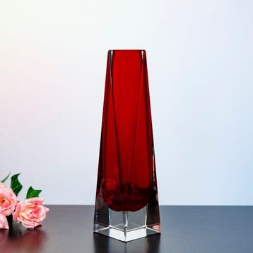 Vaas - Glas - Vintage glazen blokvaas, Antiek en Kunst