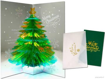 Schitterende fonkelende groene kerstboom pop-up kerstkaart, Verzenden, Nieuw