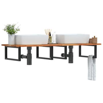 vidaXL Badkamer wandschap staal en massief acaciahout, Verzenden, Nieuw