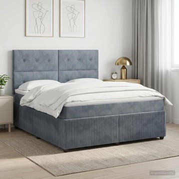 vidaXL Boxspringbed met matras Donkergrijs 140 x 190 cm, Verzenden, Nieuw, Tweepersoons, Stof