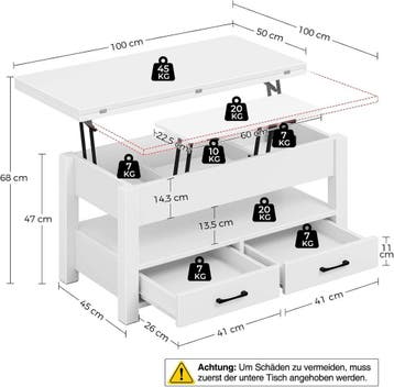 Salontafel met opbergruimte - Koffietafel - 100x50 cm - Wit, Verzenden, Zo goed als nieuw