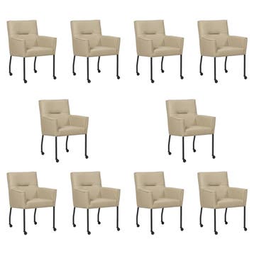 Set van 10 Leren eetkamerstoelen Lucky - Toledo Mastic, Ophalen of Verzenden, Nieuw, Leer